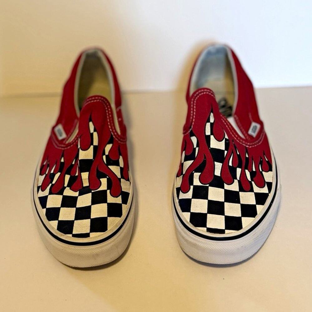VANS Classic Slip-On Red Black White Checkerboard Canvas Low Top Slip-On